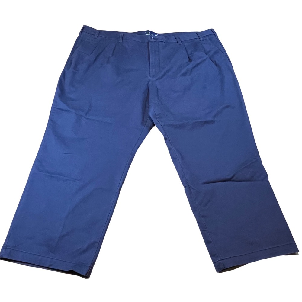 IZOD Mens Navy Blue Pleated Straight Leg Chino Pants 52x29 Cotton Blend Stretch